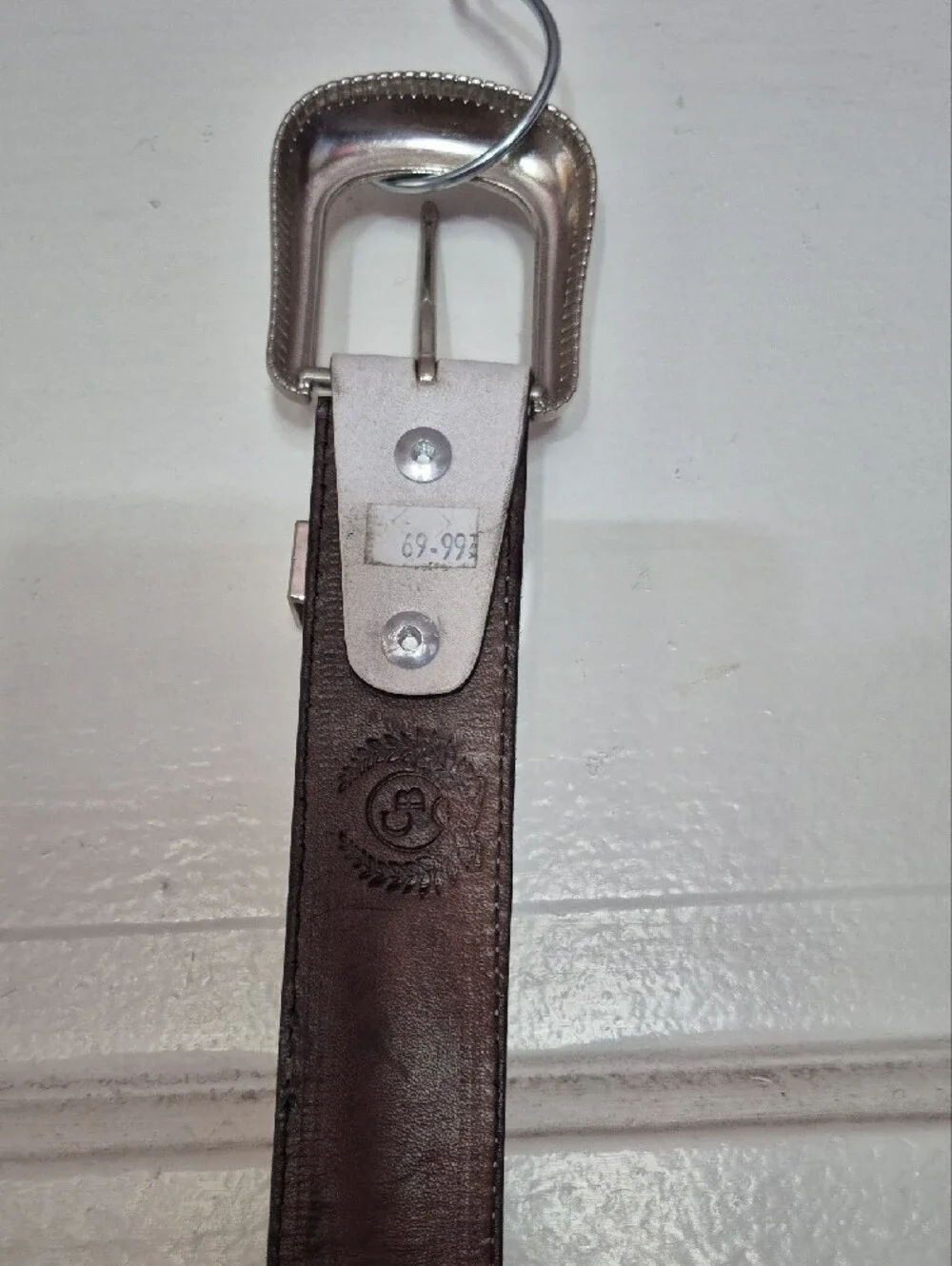 White Floral Tooled Belt with Silver Buckle